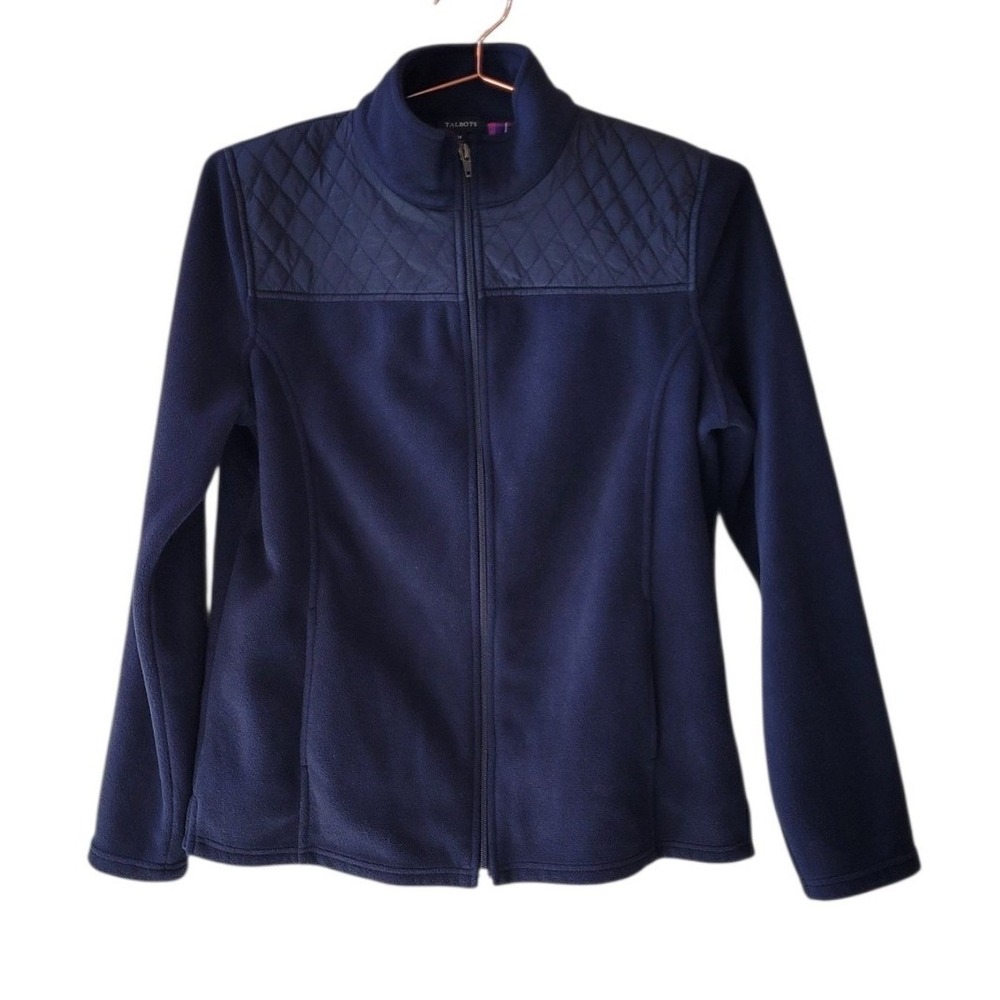 TALBOTS M Navy Blue Full Zip Quilted Detail Fleece Jacket Women